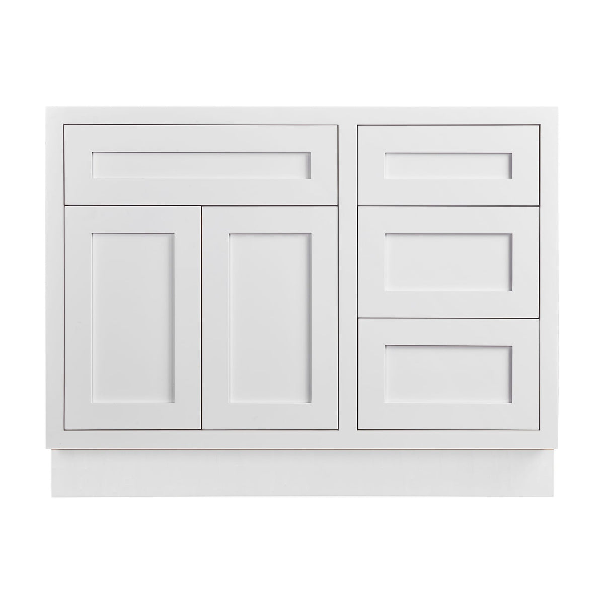 42 inch freestanding bathroom vanity sink base in Snow White with inset Shaker fronts