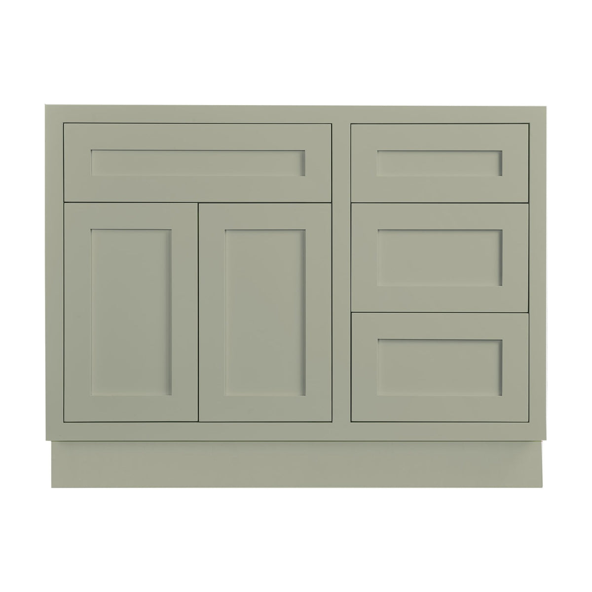 42 inch freestanding bathroom vanity sink base in Venetian Sage with inset Shaker fronts
