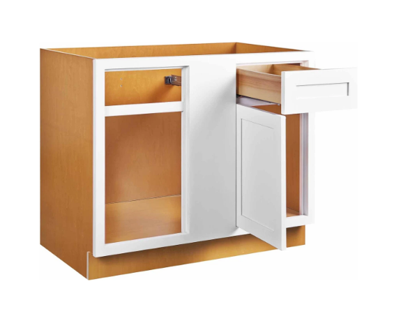 RTA 42"W Kitchen Base Blind Corner Cabinet with One Door and One Drawer in Snow White Inset Shaker