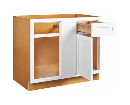 RTA 42"W Kitchen Base Blind Corner Cabinet with One Door and One Drawer in Snow White Inset Shaker