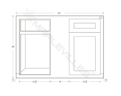 RTA 42"W Kitchen Base Blind Corner Cabinet with One Door and One Drawer in Snow White Inset Shaker