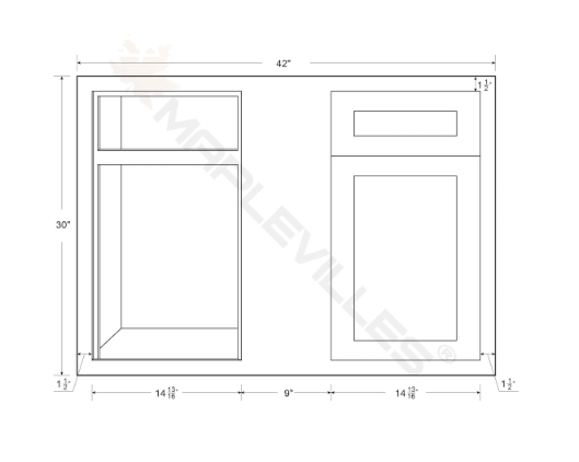 RTA 42"W Kitchen Base Blind Corner Cabinet with One Door and One Drawer in Tuscan Grey Inset Shaker