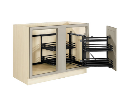RTA 45"W Kitchen Base Blind Corner Cabinet with One Door and Basket Pull Out in Tuscan Grey Inset Shaker