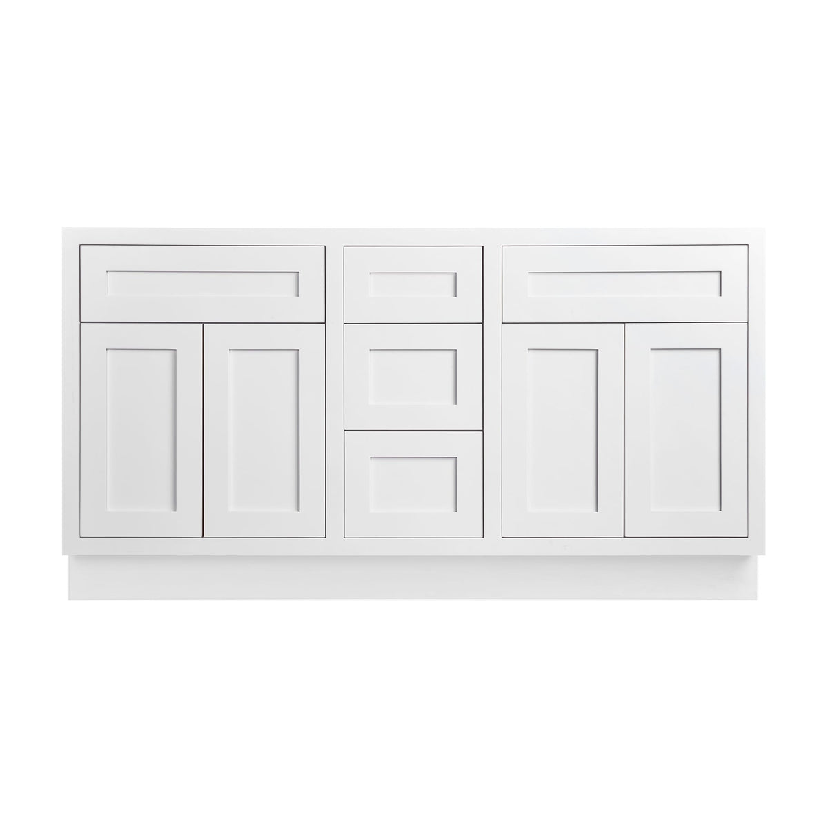 60 inch freestanding bathroom vanity sink base in Snow White with inset Shaker fronts