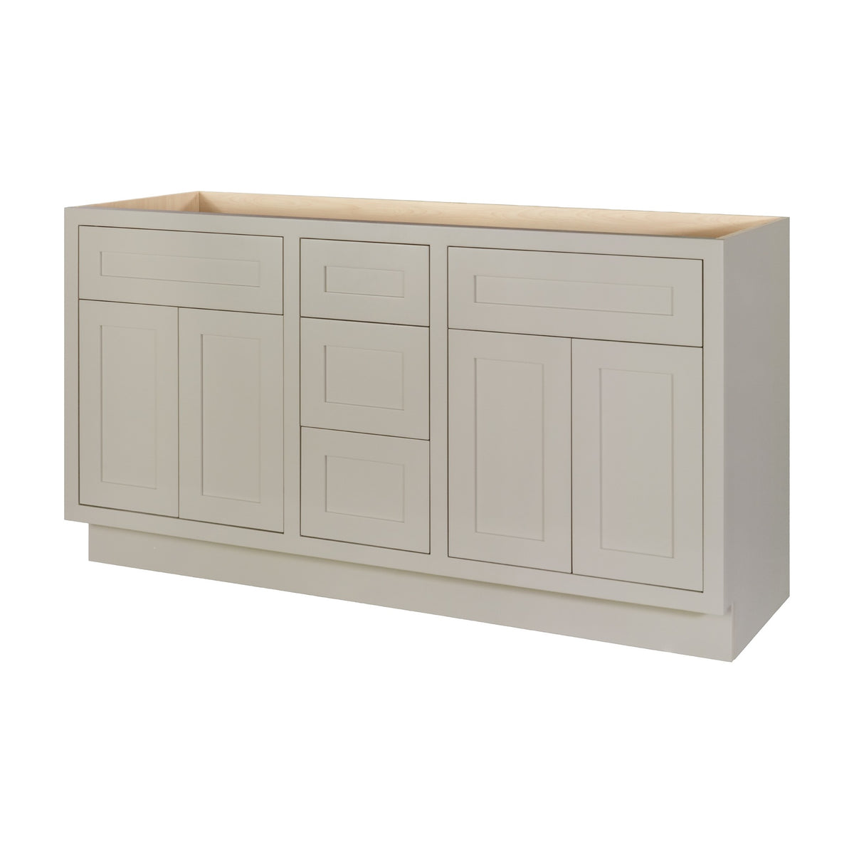 60 inch freestanding bathroom vanity sink base in Tuscan Grey with inset Shaker fronts, side view