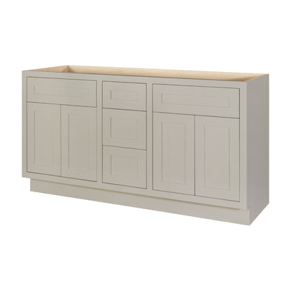 60 inch freestanding bathroom vanity sink base in Tuscan Grey with inset Shaker fronts, side view
