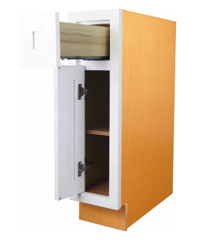 RTA 9"W Kitchen Base Cabinet with One Door and One Drawer in Snow White Inset Shaker