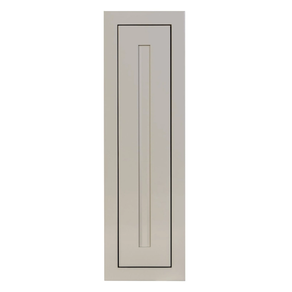 Tuscan Grey finish on a 9"W x 30"H wall cabinet with single door and two shelves