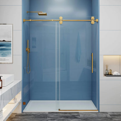 Corbett frameless single sliding shower door in 3/8 inch clear tempered glass