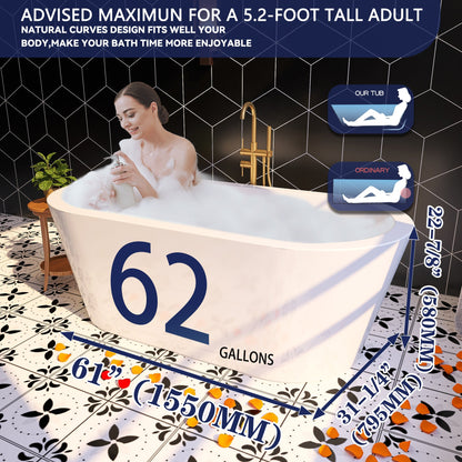 Additional view 4 of Liora 61 inch freestanding acrylic slipper soaking bathtub