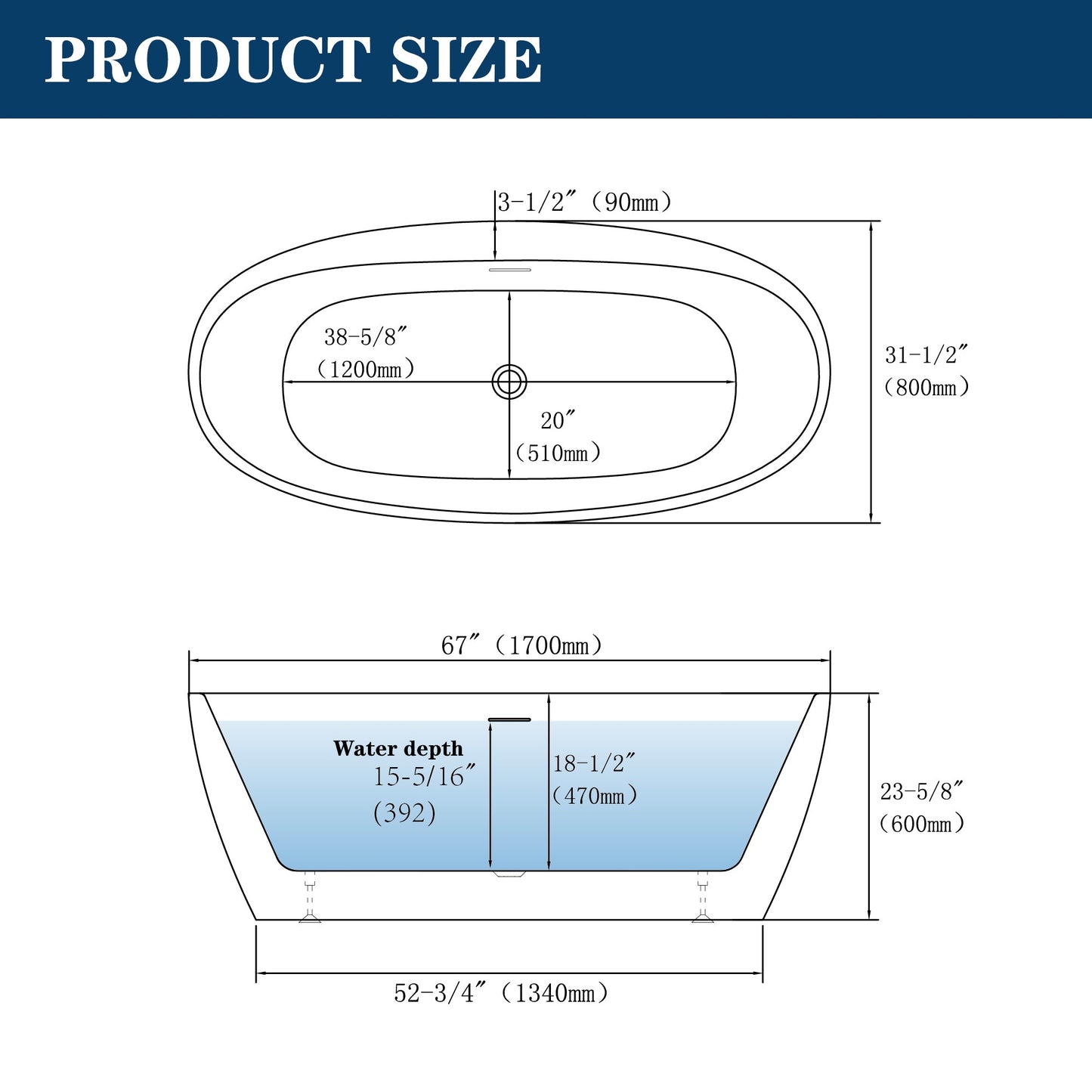 Additional view 2 of Nerine 67 inch freestanding acrylic soaking bathtub