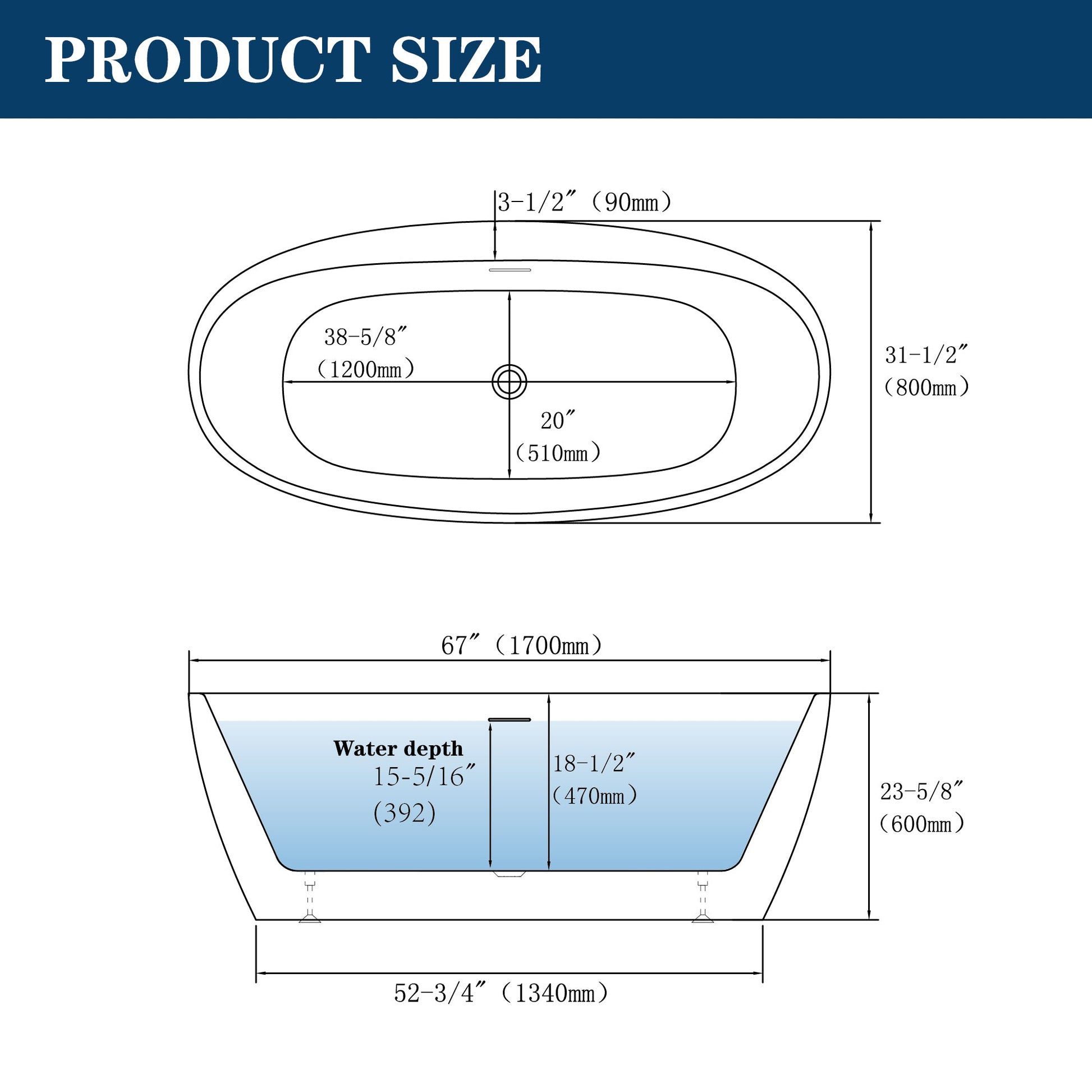 Additional view 2 of Nerine 67 inch freestanding acrylic soaking bathtub