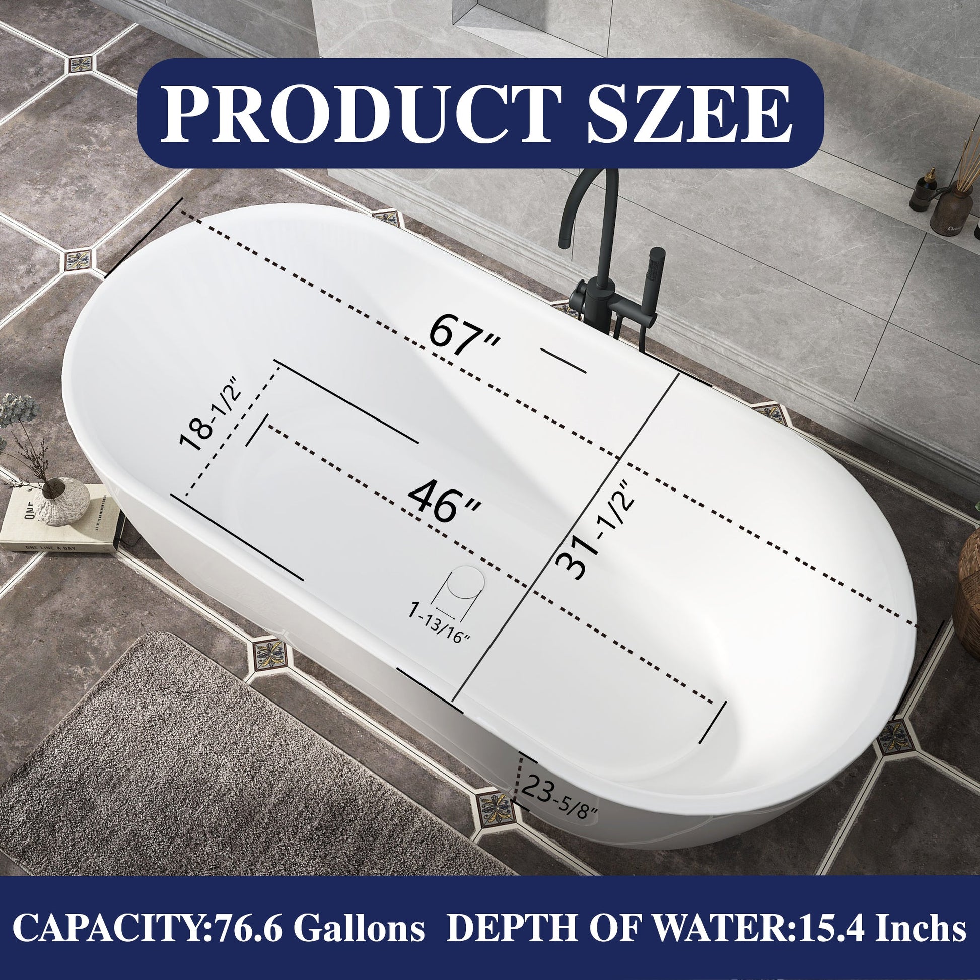 Additional view 4 of Talia 67 inch freestanding acrylic soaking bathtub