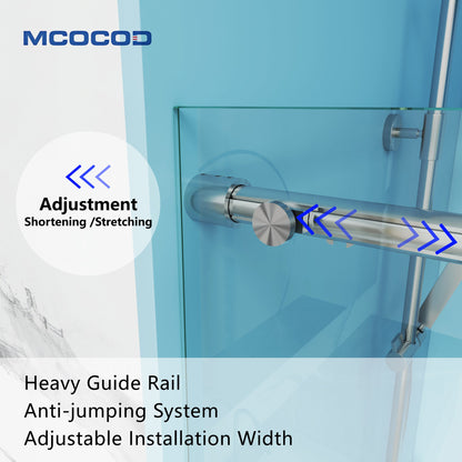 Theron frameless soft-close single sliding shower door with round guide rail, round aluminum guide rail with anti-jumping system