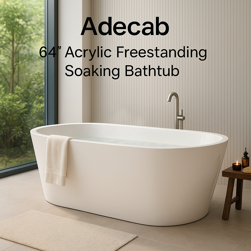 Additional view 7 of Vesna 64 inch freestanding acrylic slipper soaking bathtub