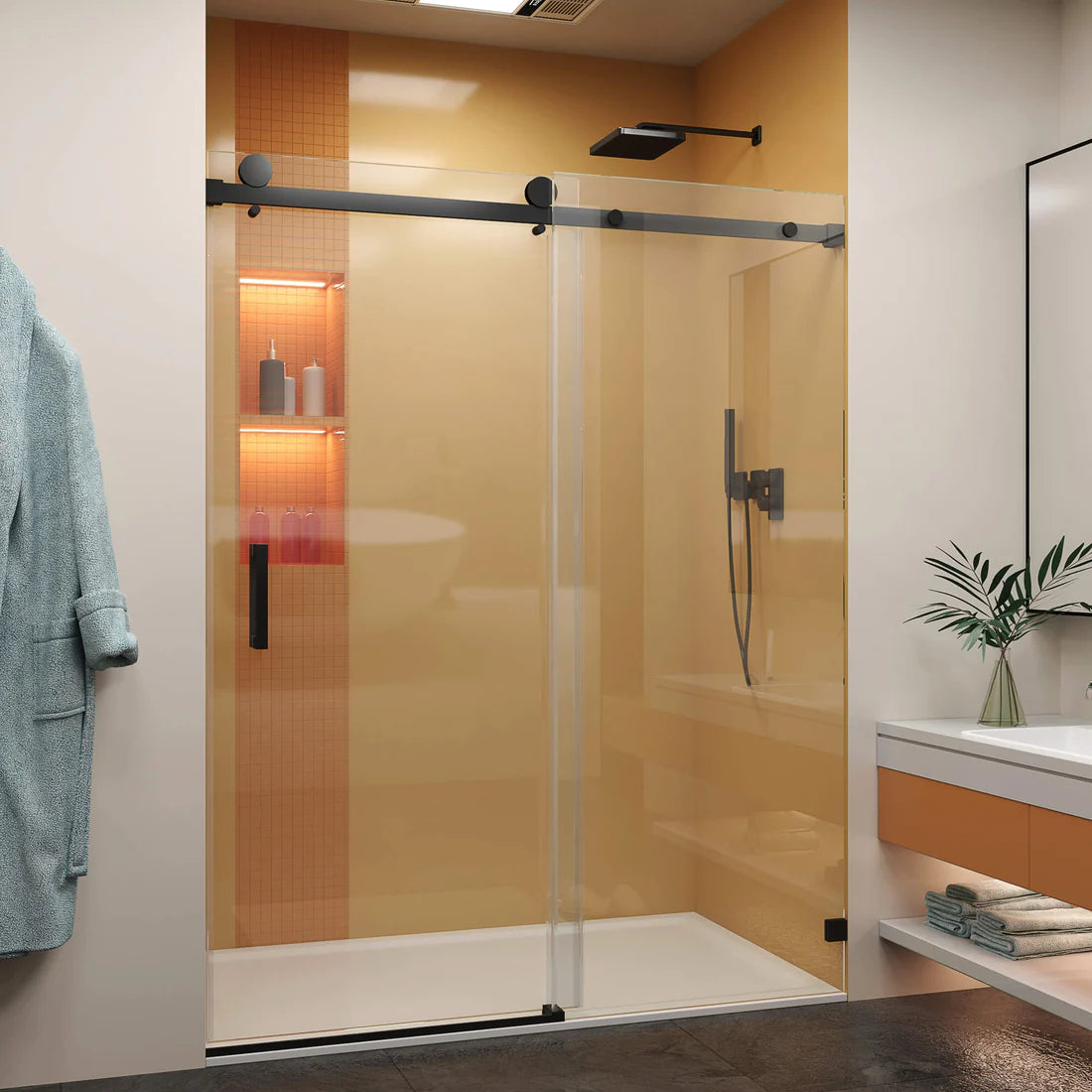 Zotikos frameless single sliding shower door in 3/8 inch clear tempered glass