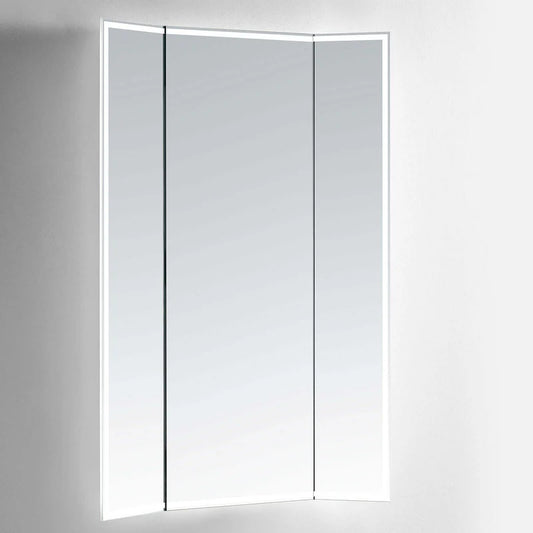 Celestia Tri-Fold Frameless LED Mirror, wall mounted frameless rectangular LED mirror
