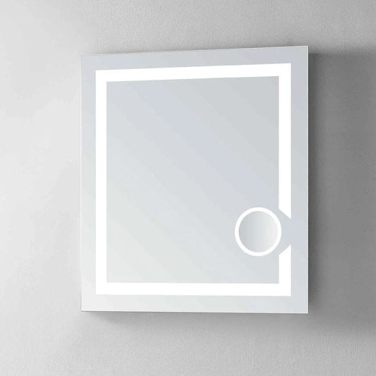 Pyxis 24" x 32" Frameless Lighted Magnification Vanity Wall LED Mirror, wall mounted rectangular frameless mirror