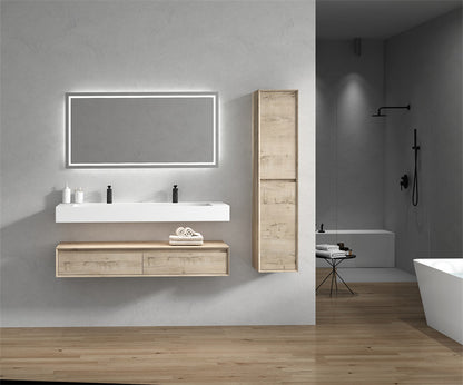 Alysa 60" Wall Mounted Bathroom Vanity with Reinforced Acrylic Integrated Sink Top