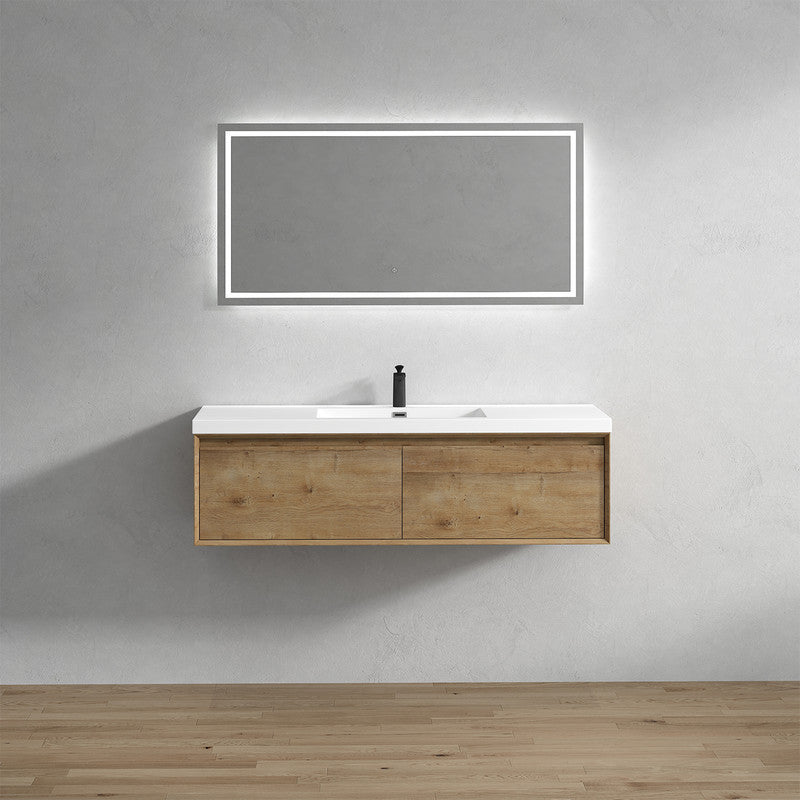 Bella 60" Wall Mounted Bathroom Vanity with Reinforced Acrylic Integrated Sink Top