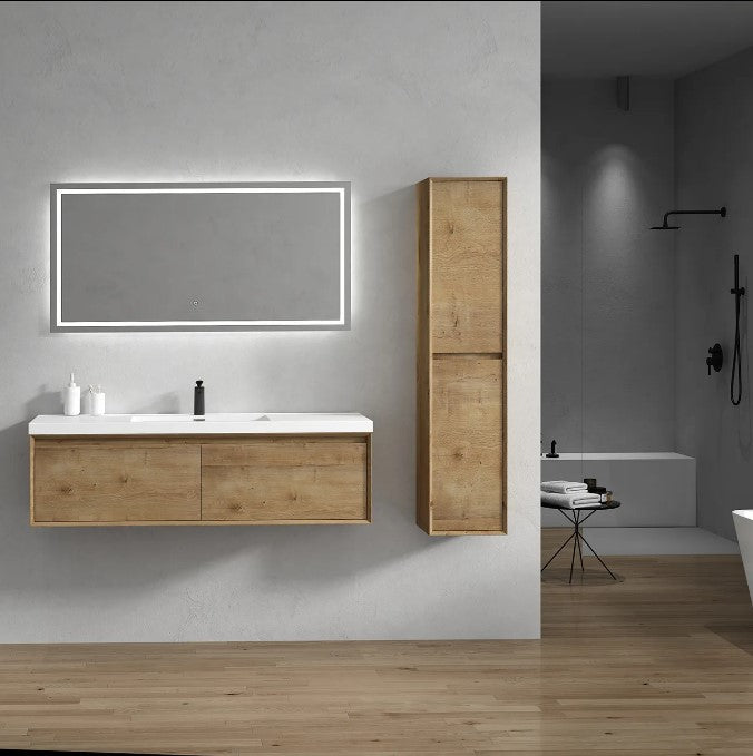 Bella 60" Wall Mounted Bathroom Vanity with Reinforced Acrylic Integrated Sink Top
