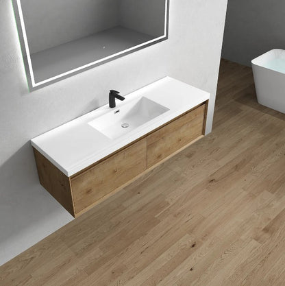 Bella 60" Wall Mounted Bathroom Vanity with Reinforced Acrylic Integrated Sink Top