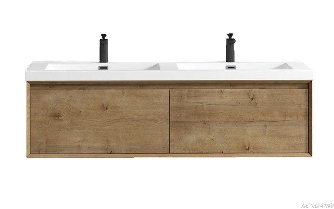 Bella 60" Wall Mounted Bathroom Vanity with Reinforced Acrylic Integrated Sink Top