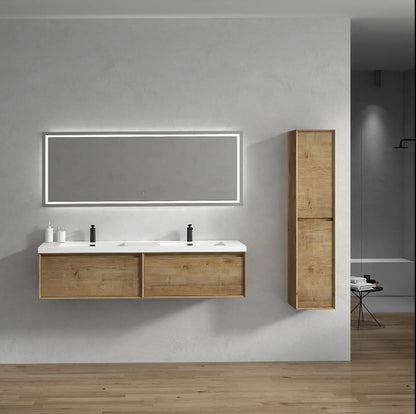 Bella 72" Wall Mounted Bathroom Vanity with Reinforced Acrylic Integrated Sink Top