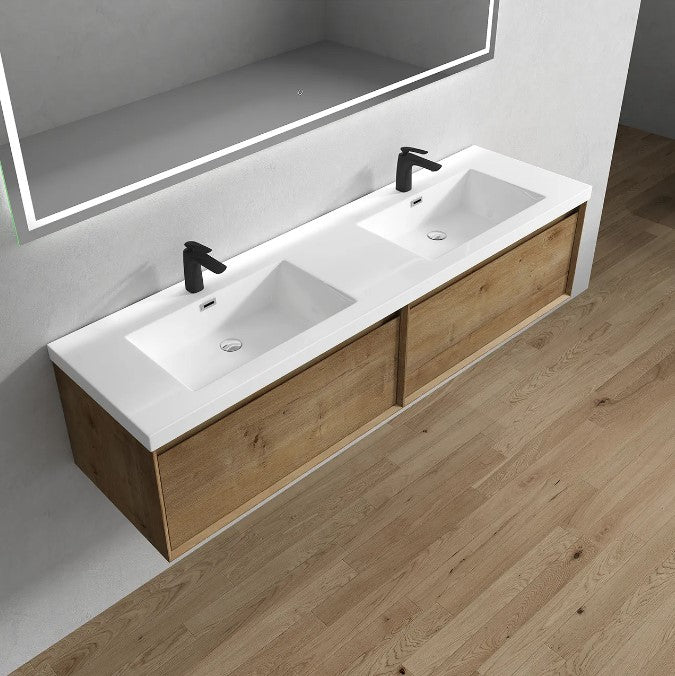 Bella 72" Wall Mounted Bathroom Vanity with Reinforced Acrylic Integrated Sink Top