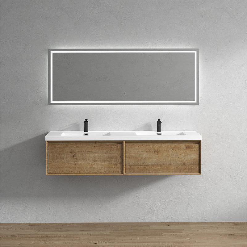 Bella 72" Wall Mounted Bathroom Vanity with Reinforced Acrylic Integrated Sink Top
