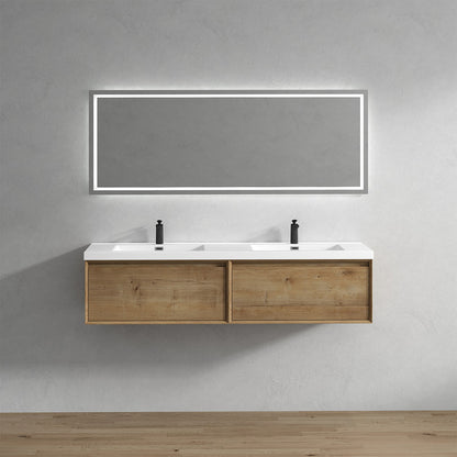 Bella 72" Wall Mounted Bathroom Vanity with Reinforced Acrylic Integrated Sink Top