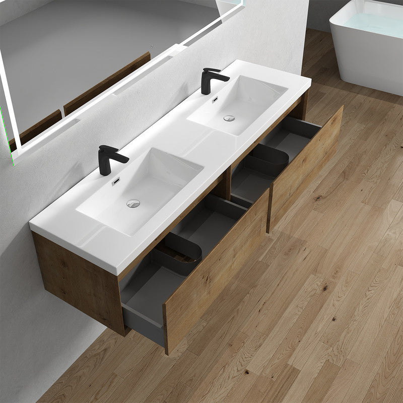 Bella 72" Wall Mounted Bathroom Vanity with Reinforced Acrylic Integrated Sink Top