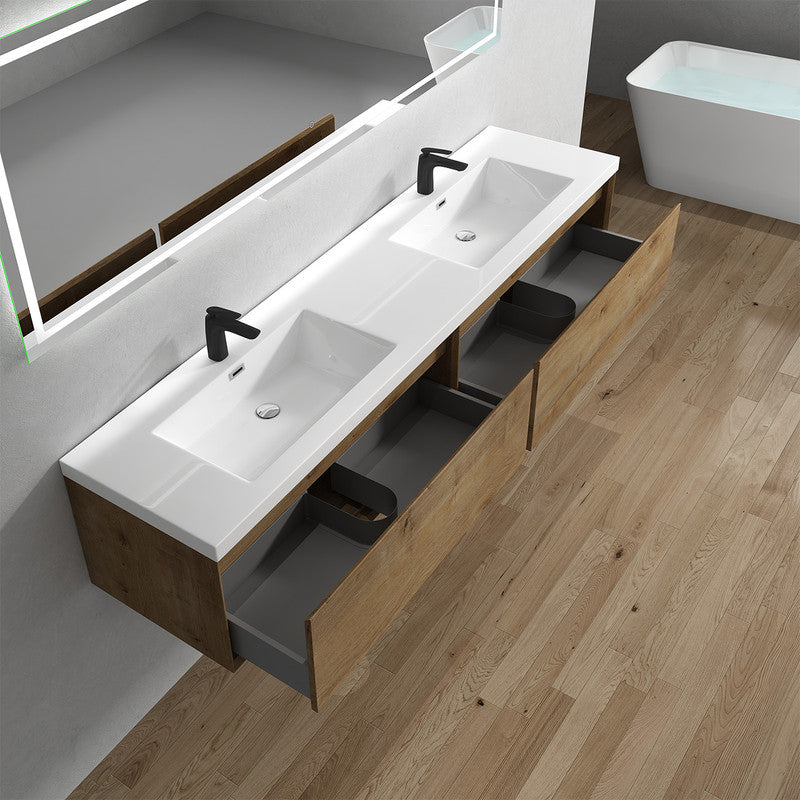 Bella 84" Wall Mounted Bathroom Vanity with Reinforced Acrylic Integrated Sink Top