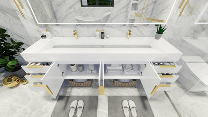 Bethany 84" Wall Mounted Bathroom Vanity with Reinforced Acrylic Integrated Sink Top