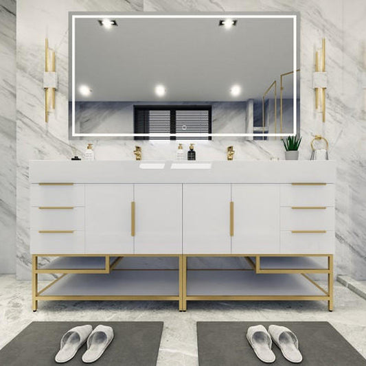 Bethany Double Drawer 72" Freestanding Bathroom Vanity with Reinforced Acrylic Integrated Sink Top