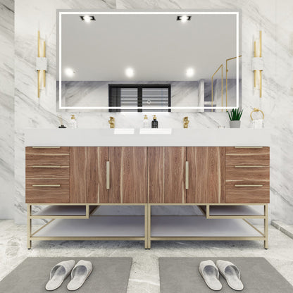 Bethany Double Drawer 72" Freestanding Bathroom Vanity with Reinforced Acrylic Integrated Sink Top
