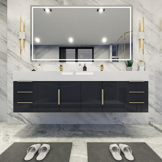 Bethany Double Drawer 72" Wall Mounted Bathroom Vanity with Reinforced Acrylic Integrated Sink Top