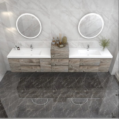 Bow 116" Wall Mounted Bathroom Vanity with Reinforced Acrylic Integrated Sink Top and Linen Cabinet