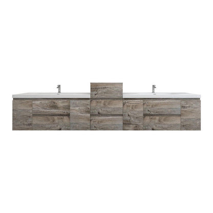 Bow 116" Wall Mounted Bathroom Vanity with Reinforced Acrylic Integrated Sink Top and Linen Cabinet