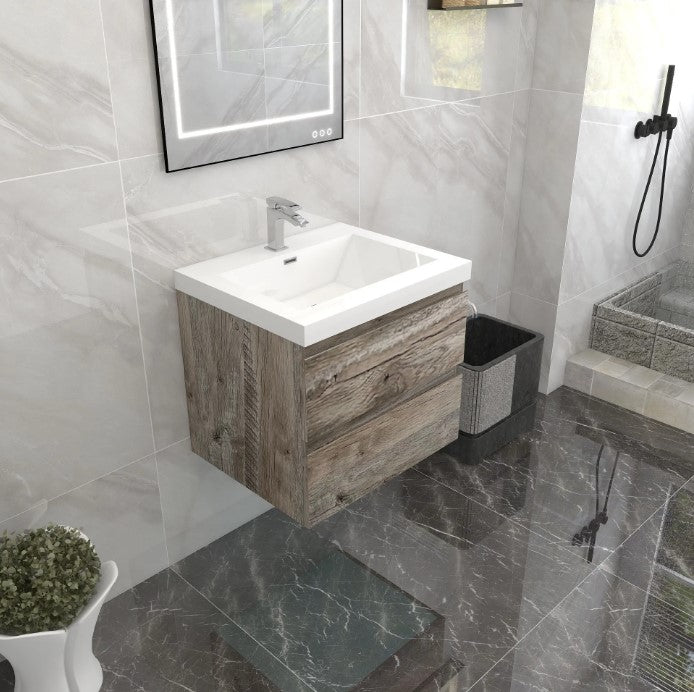 Bow 24" Wall Mounted Bathroom Vanity with Reinforced Acrylic Integrated Sink Top