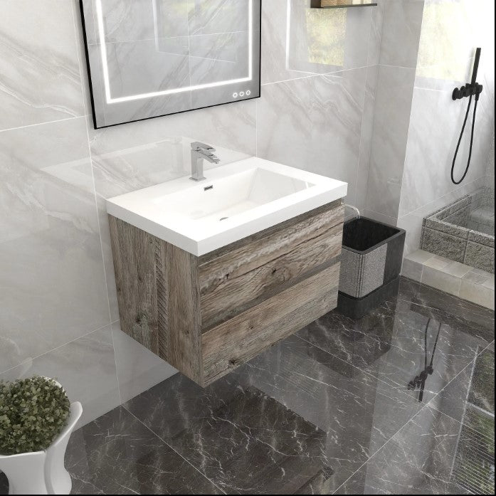 Bow 30" Wall Mounted Bathroom Vanity with Reinforced Acrylic Integrated Sink Top