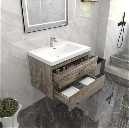 Bow 30" Wall Mounted Bathroom Vanity with Reinforced Acrylic Integrated Sink Top