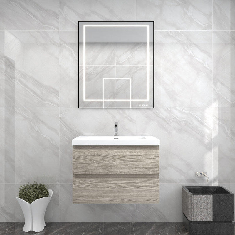 Bow 30" Wall Mounted Bathroom Vanity with Reinforced Acrylic Integrated Sink Top