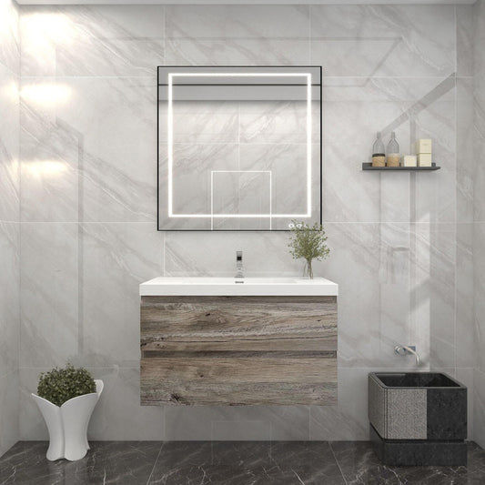 Bow 36" Wall Mounted Bathroom Vanity with Reinforced Acrylic Integrated Sink Top