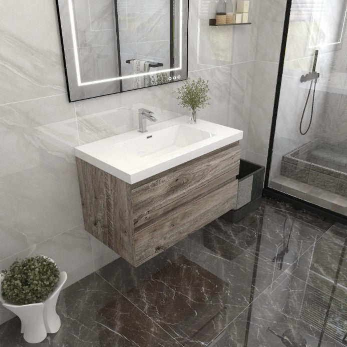 Bow 36" Wall Mounted Bathroom Vanity with Reinforced Acrylic Integrated Sink Top