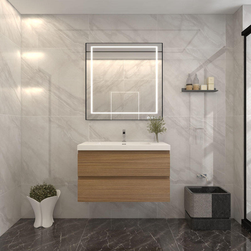 Bow 36" Wall Mounted Bathroom Vanity with Reinforced Acrylic Integrated Sink Top