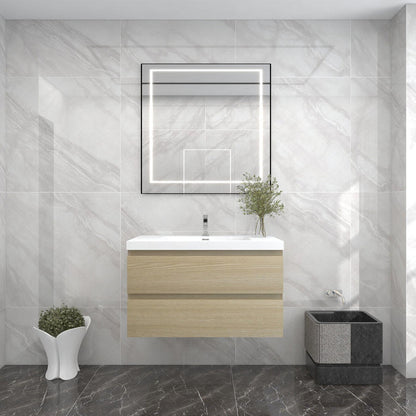 Bow 36" Wall Mounted Bathroom Vanity with Reinforced Acrylic Integrated Sink Top
