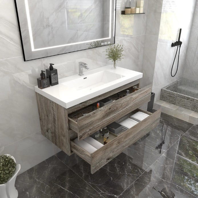 Bow 42" Wall Mounted Bathroom Vanity with Reinforced Acrylic Integrated Sink Top