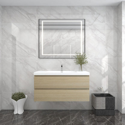 Bow 42" Wall Mounted Bathroom Vanity with Reinforced Acrylic Integrated Sink Top