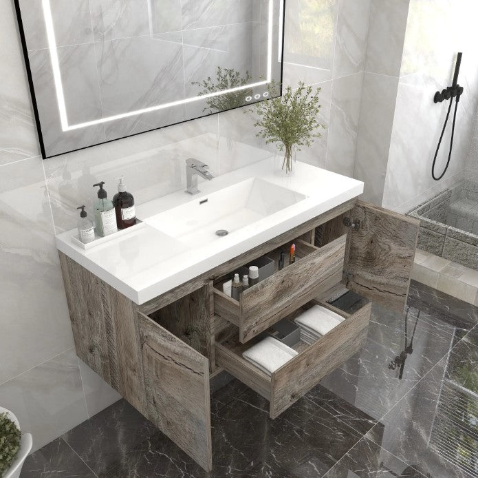 Bow 48" Wall Mounted Bathroom Vanity with Reinforced Acrylic Integrated Sink Top
